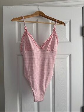 SHEIN Pink Textured One-Piece Swimsuit